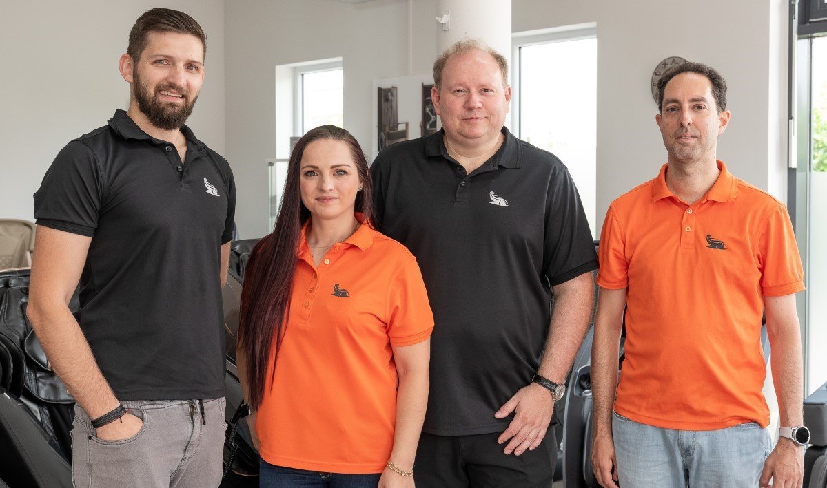 The team behind Massage Chair World: Ionel Radu, Manuela Radu, Michael Roedeske, Marco Libi